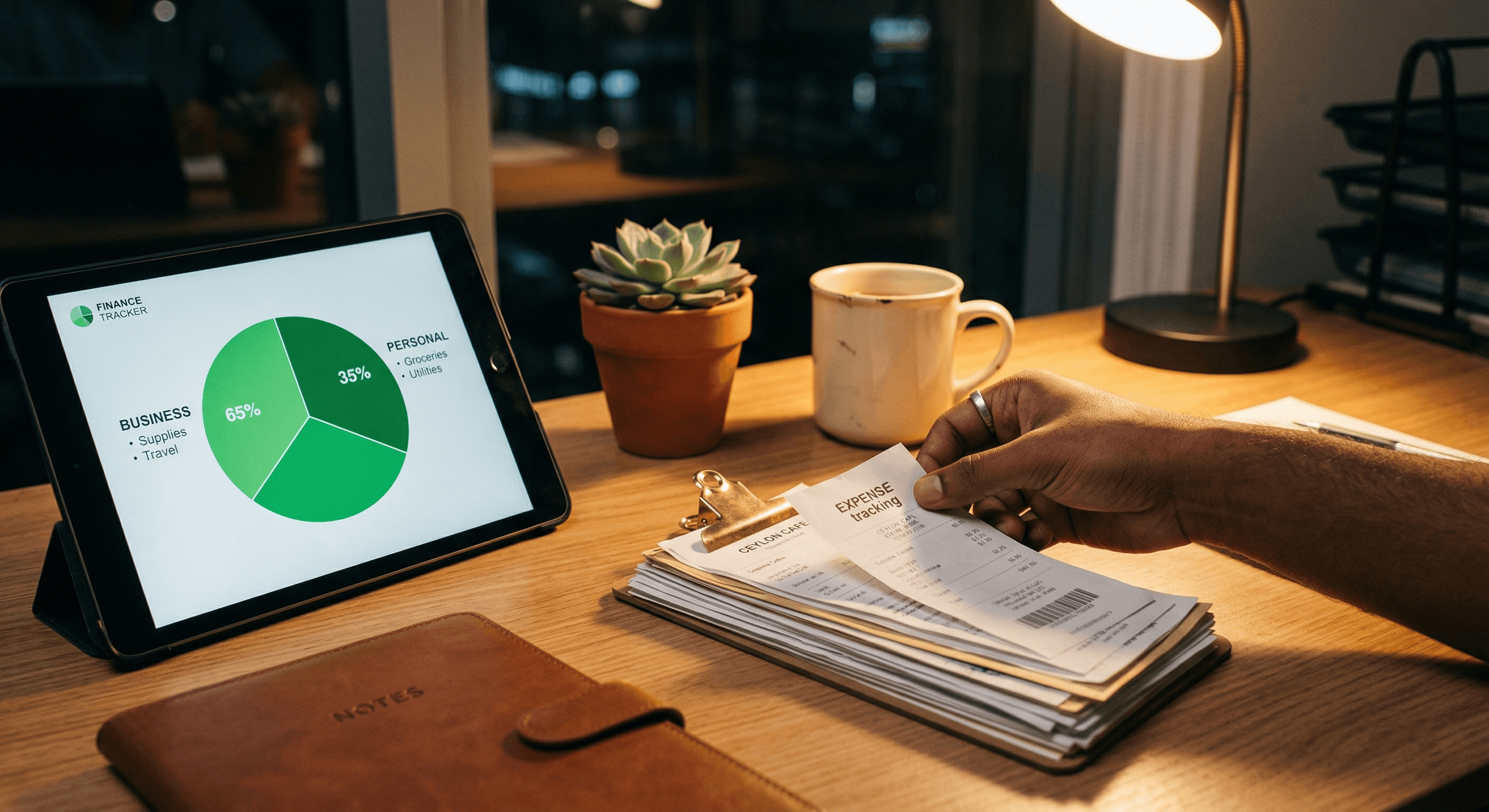 Organized expense tracking with receipts and allocation chart